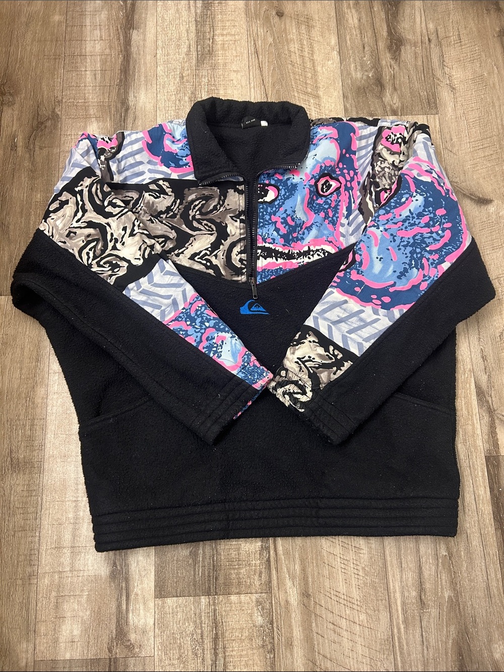 Quiksilver Black Fleece Half-Zip with Pink & Blue Abstract Panels